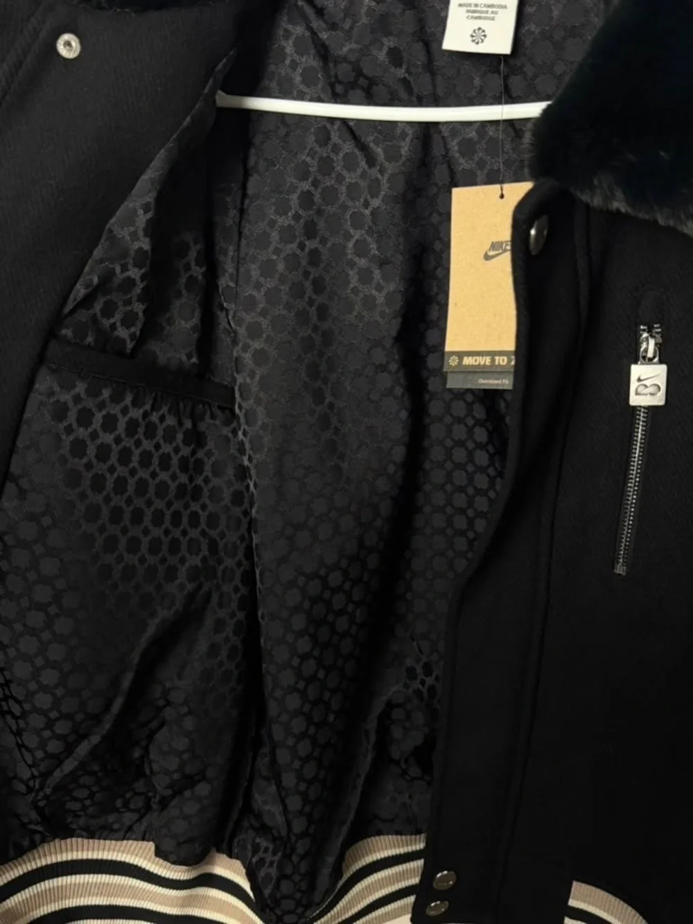 Nike Naomi Osaka Varsity Wool Jacket Women S Black Faux Fur NWT HV2058-010